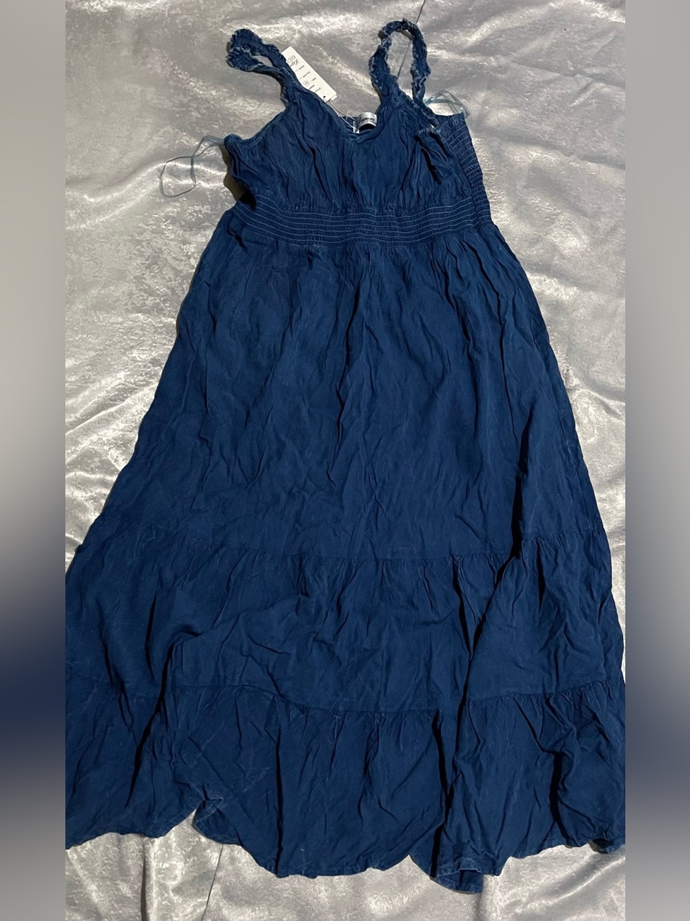 Women’s Navy Denim Maxi Dress- Lightweight Tiered Design NWT